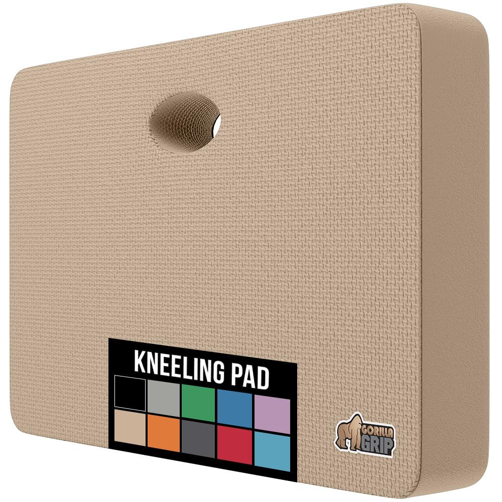 GORILLA GRIP® Extra Thick Patent Pending Supportive Foam Kneeling Pad, Large Cushion Knee Pads for Gardening, Baby Bath Time, Dirt and Water Resistant, Workout and Garden Supplies, 17.5x11, Beige