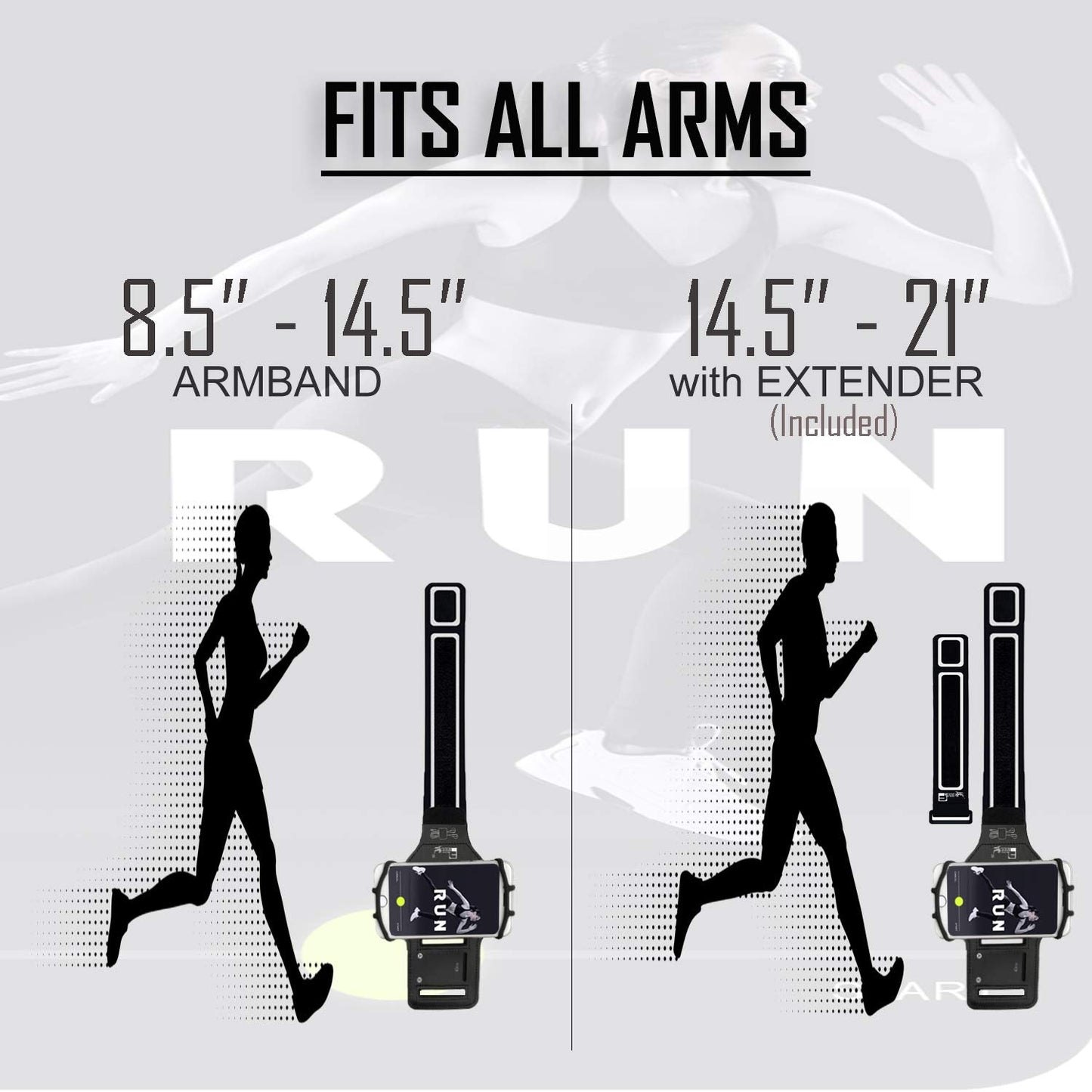 RevereSport Universal iPhone Running Armband (17/16/15/14/13/12/11/10/X/XR/SE/Air/Plus/Max/Pro). Phone Holder Case