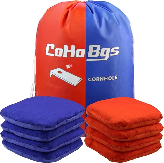 CoHoBgs Corn Hole Bags Set 8, Professional Cornhole Bags Dual-Sided Slick & Stick Resin Filled Suede and Duck Canvas Bean Bag for Cornhole Game Includes Carry Case
