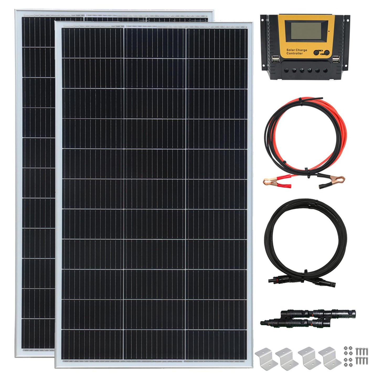 WUZECK 300 Watt 12Volt /24Volt Solar Panel Kit 2X150W Monocrystalline Module 30A Charge Controller for RV, Boats, Trailer, Camper,Off-Grid System (300W Solar kit)