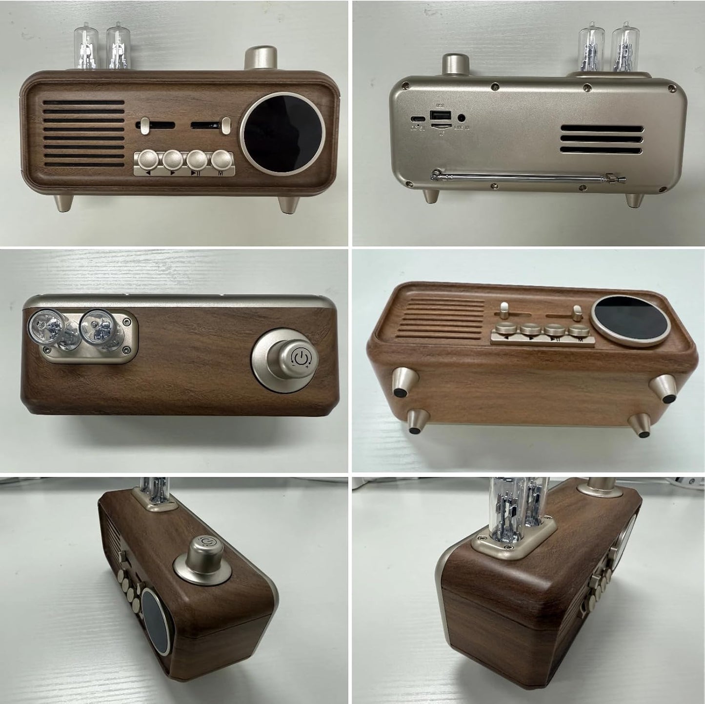 Bingxue Speaker,12/24H Retro Radios FM Portable Bluetooth Small Plug in Vintage Clock Radio with USB/AUX/TF Card