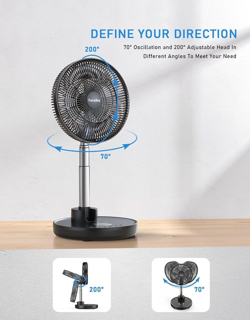 Faraday 12” Oscillating Standing Fan - Portable, Quiet, Rechargeable with Remote & Timer | Adjustable Height for Home & Office