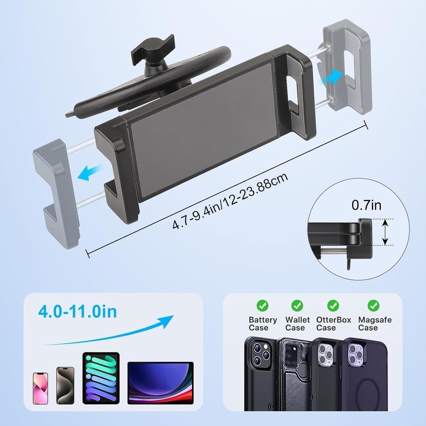 EEEKit 2 1 360 4-11in in CD Slot Tablet Car Mount, Universal Rotation CD Player Car Phone Holder for Devices, Black