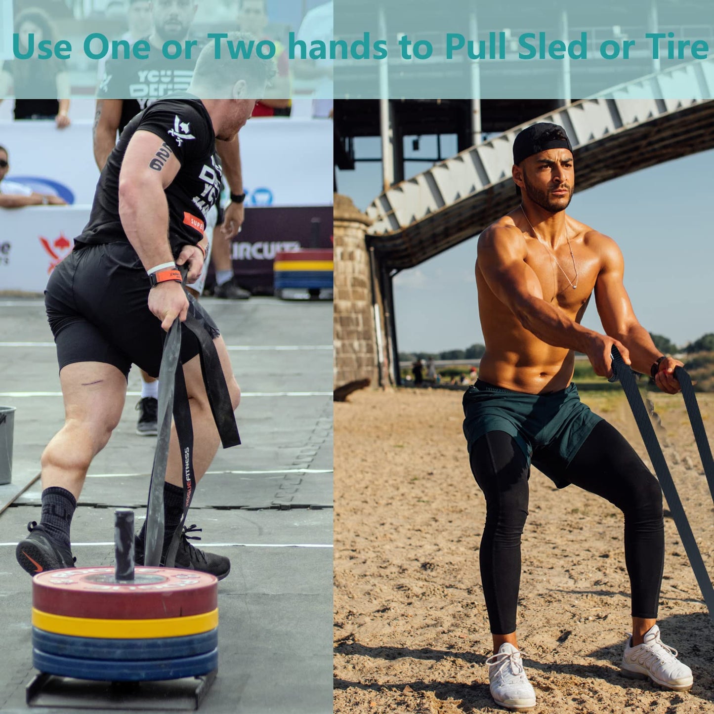 CORECISE Weight Sled Pulling Strap Belt,Sled Trainer Pull Leash of Sled Harness,for Strength Speed Agility Training (Strap 2pcs)
