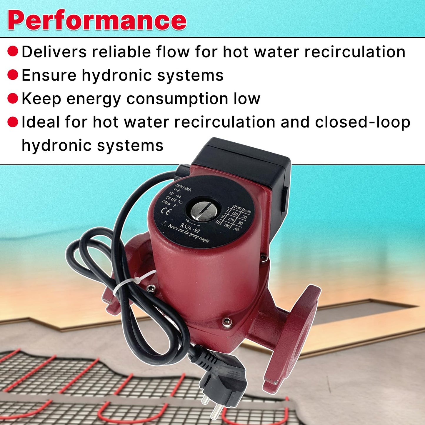 UPS26-99SFC Circulator Pump 230V 1/6 HP 3-Speed Hot Water Recirculating Pump Compatible with G-rundfos Flanged Hydronic Heating Pump Replace 98961765