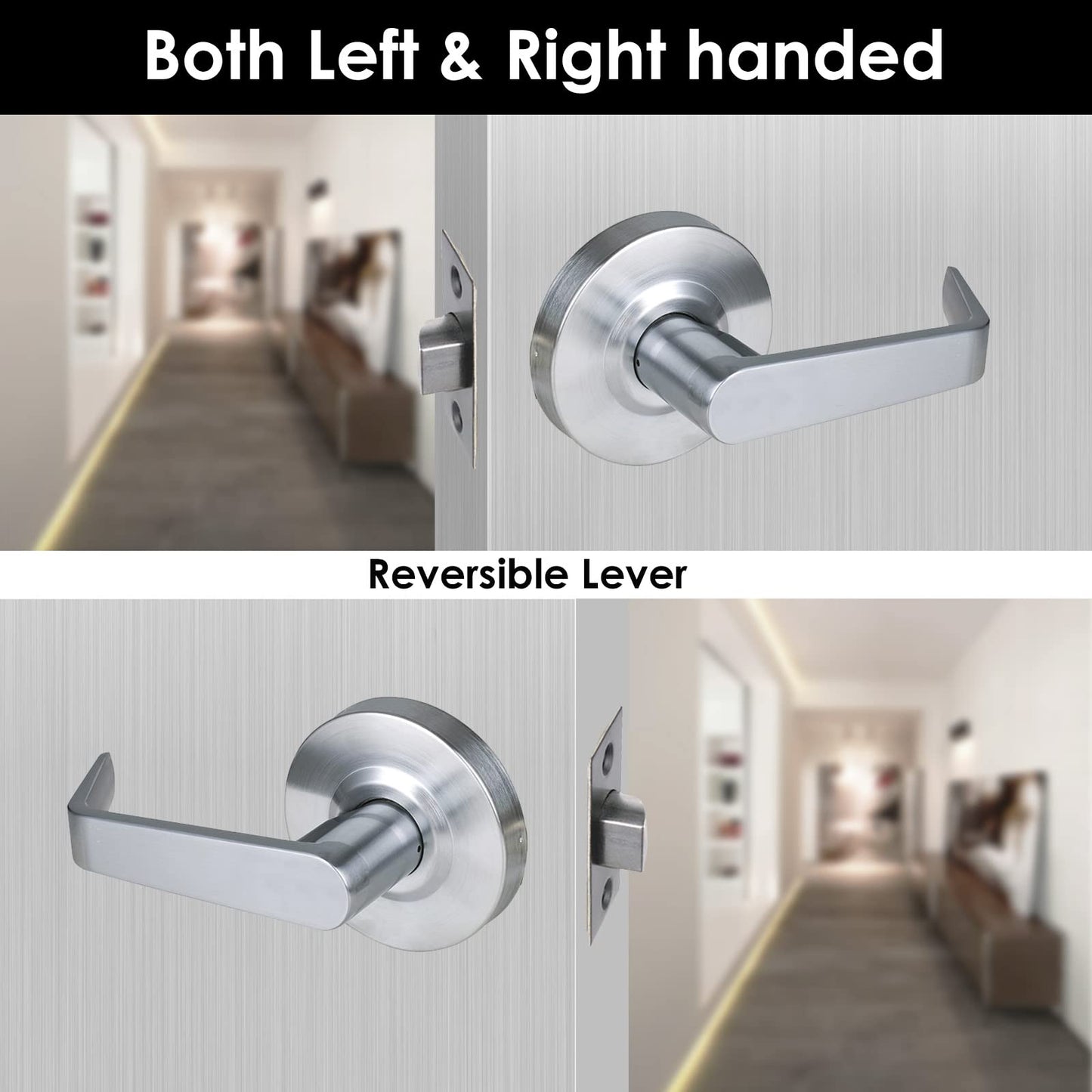 HISAFE Keyed Entry & Passage Commercial Door Locks Heavy Duty Grade 2 Lever, Non-Handed, UL 3 Hour Fire Rated, ADA Compliant, Satin Chrome Finish 26D, 2-3/4''Backset