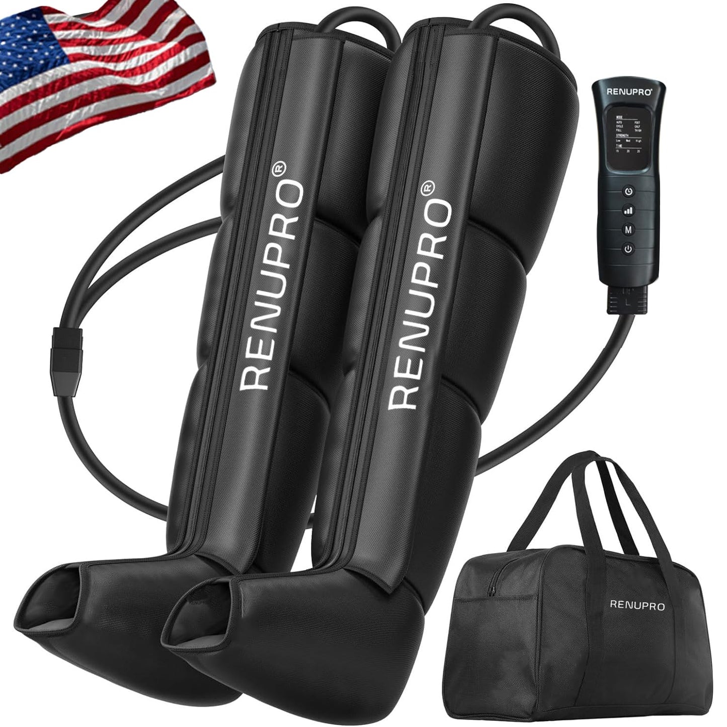 RENUPRO Professional Leg Compression Massager for Circulation Improvement and Faster Recovery - Air Compression Boots, Leg Massager Device for Athletes USA Owned (Size Large)