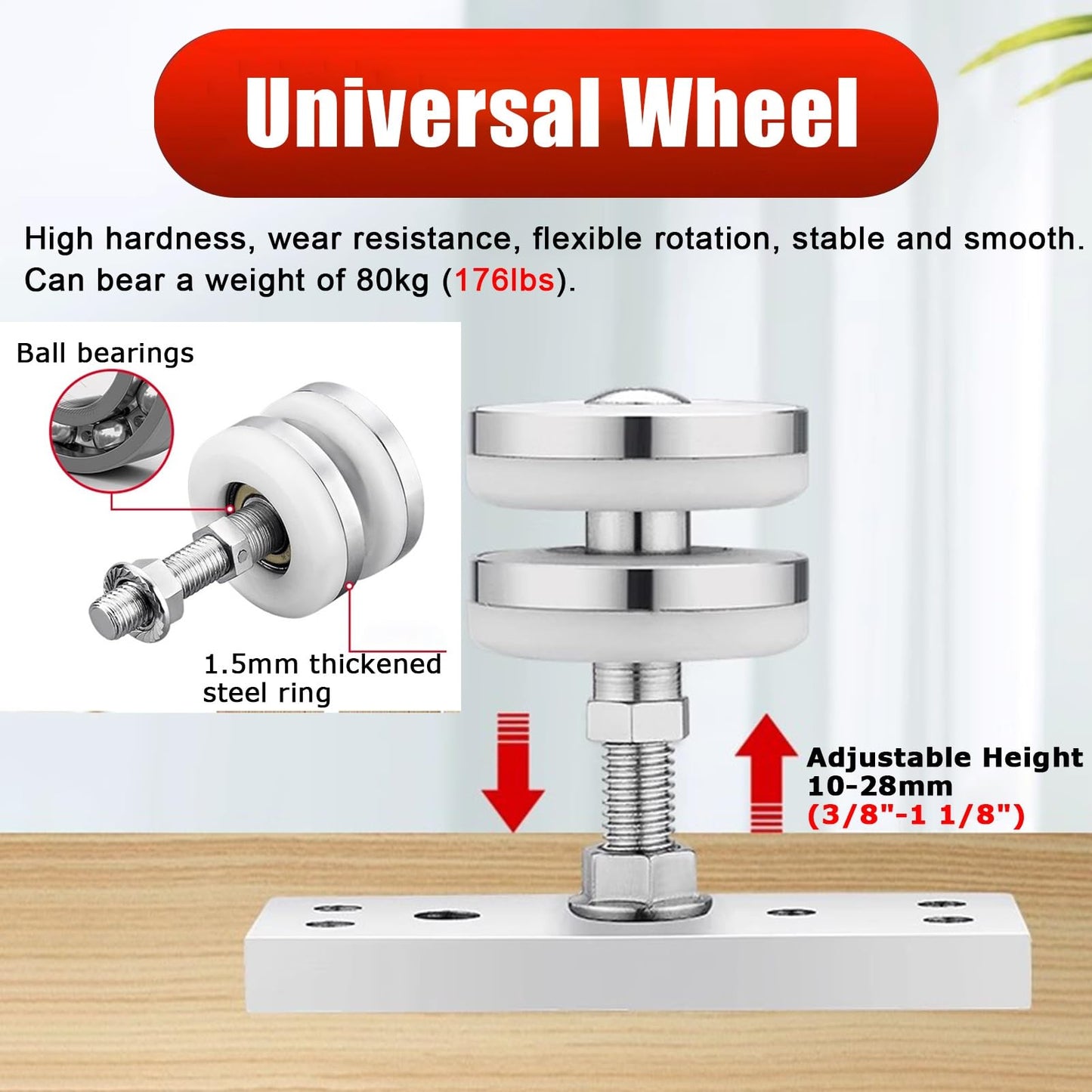 Sliding Door Rail with Dial-Adjusting Rollers, Invisible Folding Aluminium Track System Unit for Double Wood Doors, Barn Door Sliding Kit for Patio Bedroom(73inch/185.5cm)