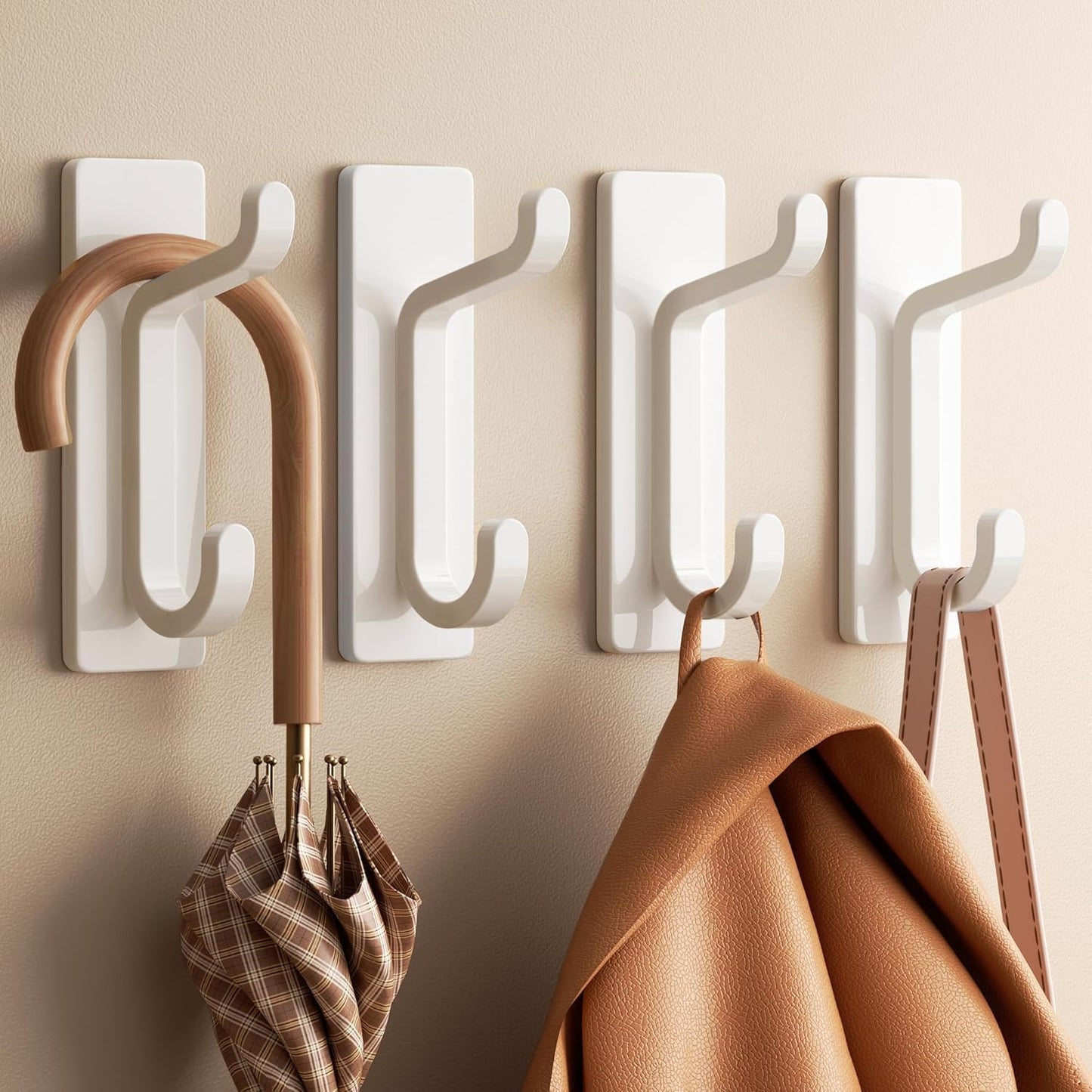Pickpiff Wall Hooks - 13LB Strong Adhesive Coat & Towel Hangers | White 4-Pack for Easy Organization