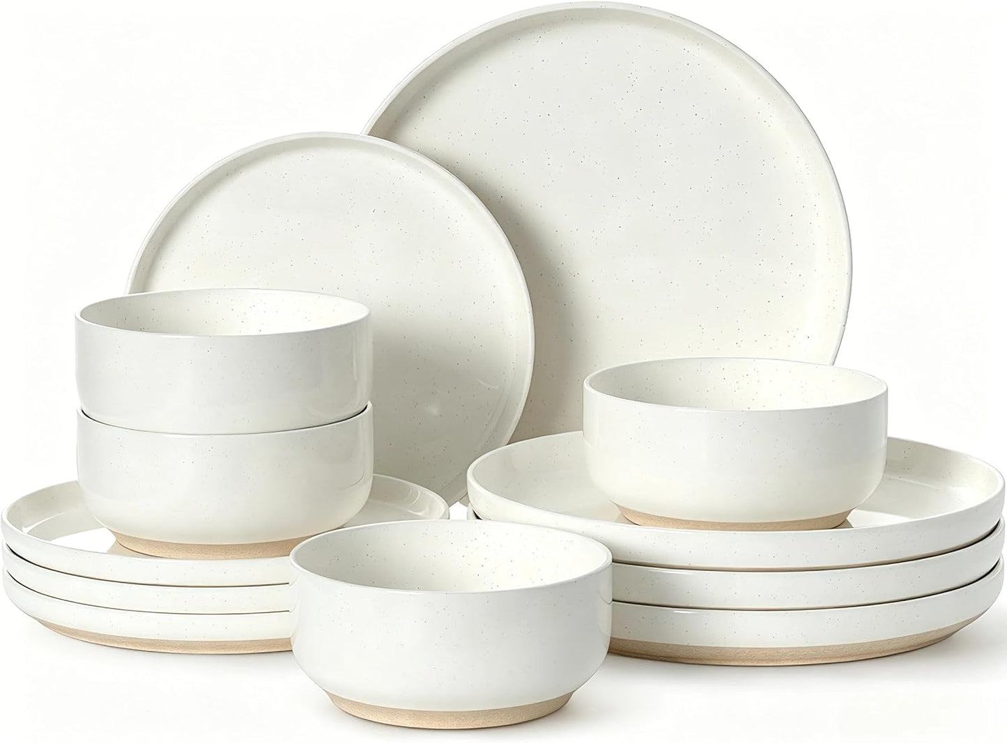 Skiennix Dinnerware Set - 12-Piece Ceramic Plates & Bowls Set for 4 | Scratch Resistant, Microwave & Dishwasher Safe, Cream White