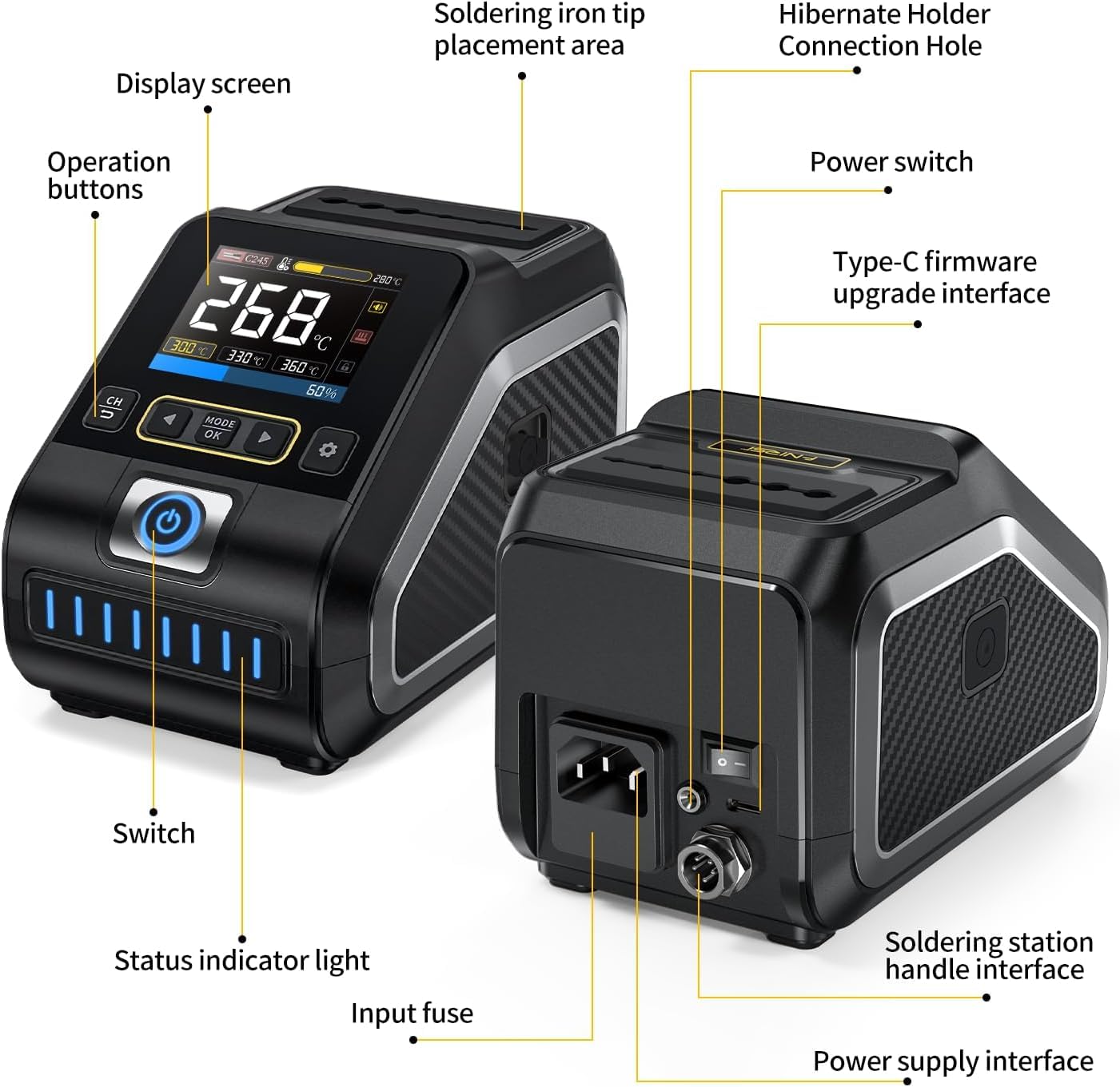FNIRSI DWS-200 200W 210 Precision Digital Soldering Station Kit with 3 F210 Soldering Iron Tips and 2 Helping Hands, Temp Value & Curve Mode, 3 Temperature Storage, Full-Color Display