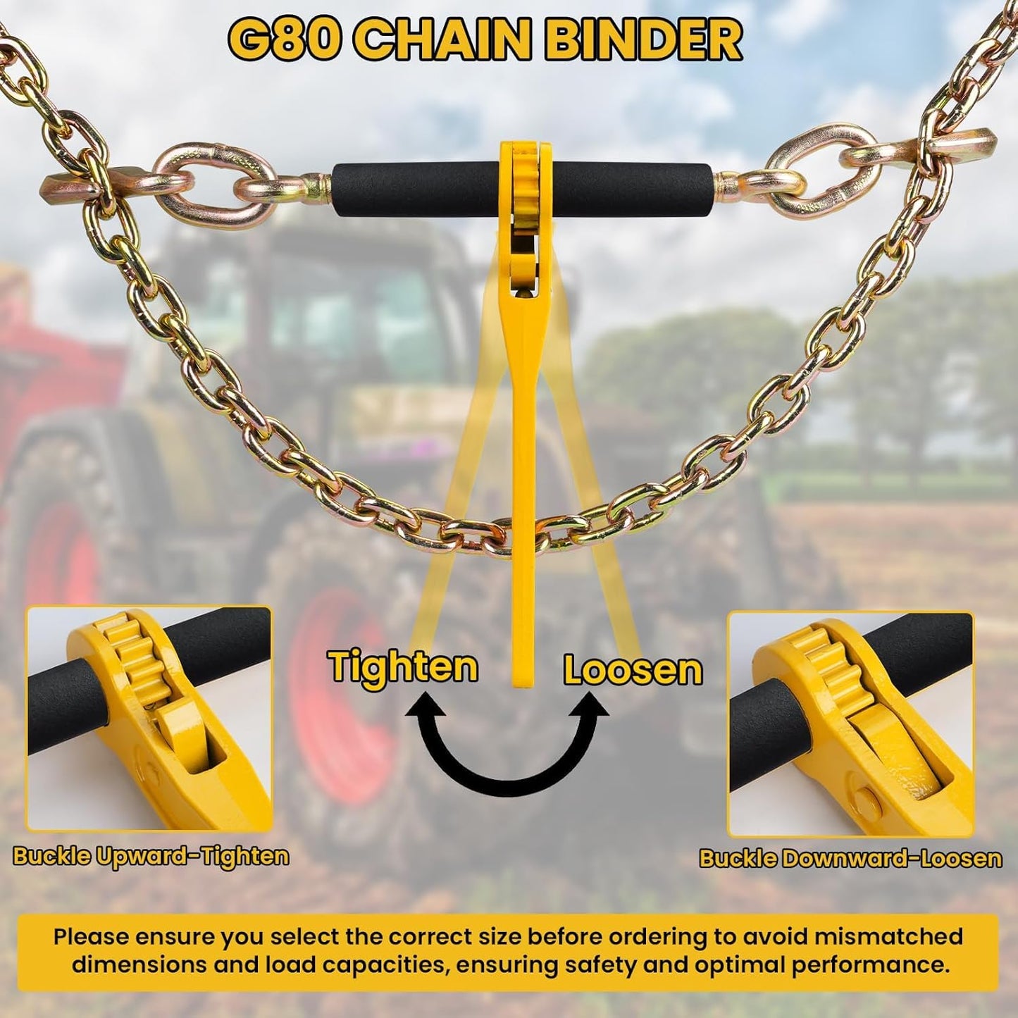 Lechansen 5/16"-3/8" Chain Binders Kit 4 Set, G80 Ratchet Load Binder 5/16 to 3/8 with G80 Transport Chain 5/16 Inch × 20 Feet, G80 Clevis Grab Hook, 5,400lbs Working Load Tie Down Kit for Towing