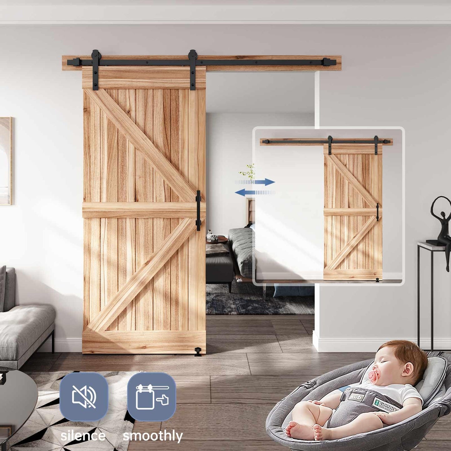 EaseLife 6 FT Sliding Barn Door Track and Handle Hardware Kit, Straight Pulley,Slide Smoothly Quietly,Easy Install (6FT Track Kit for 30"~36" Wide Single Door)