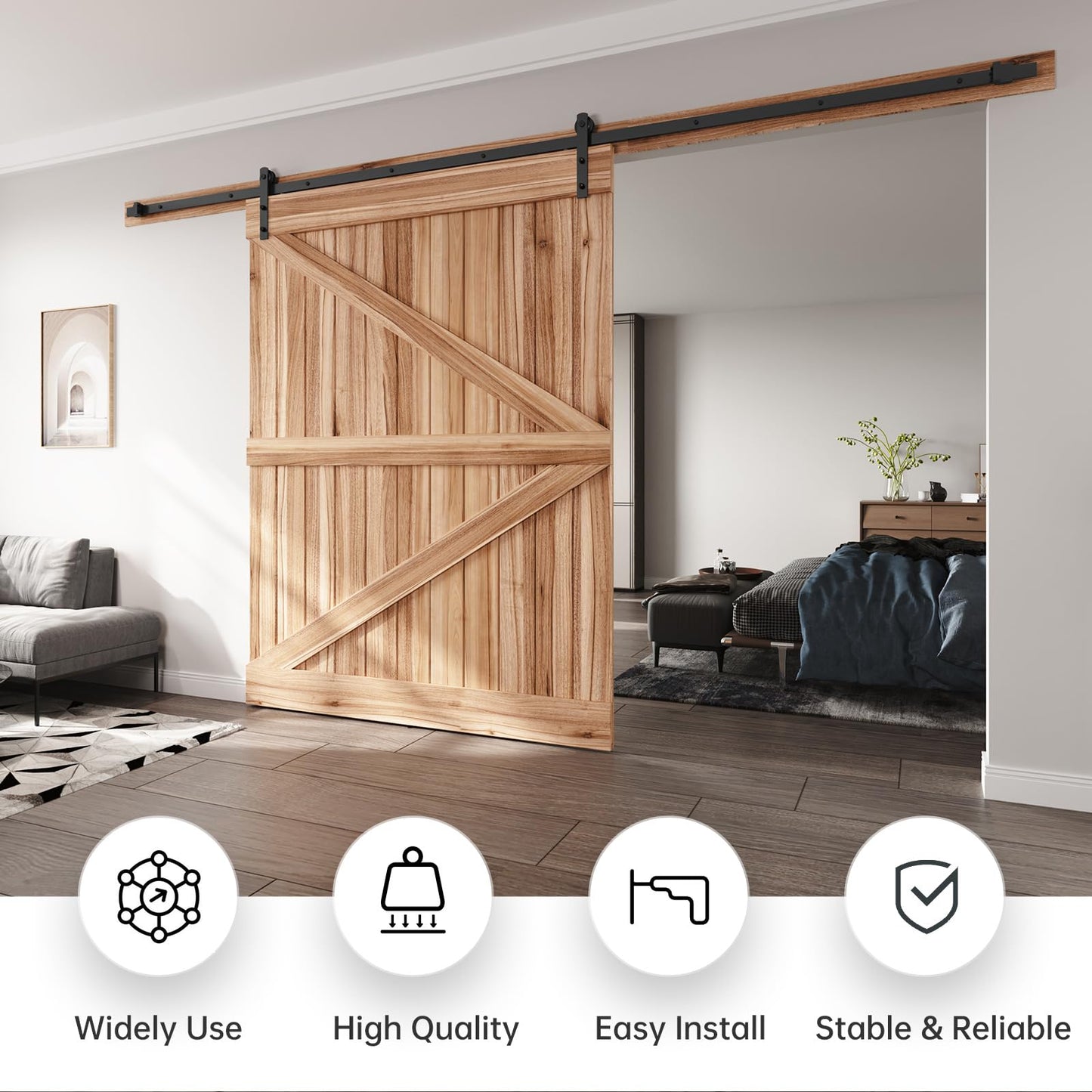 EaseLife 12 FT Sliding Barn Door Hardware Track Kit,Straight Pulley,Slide Smoothly Quietly,Easy Install (12FT Track Kit for 72" Wide Single Door)