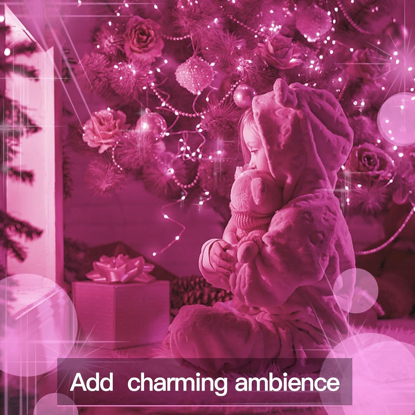 Suddus Pink Solar String Lights - 200 LED Fairy Lights, 66ft, 8 Modes for Outdoor Decor | Perfect for Halloween, Patio, and Yard
