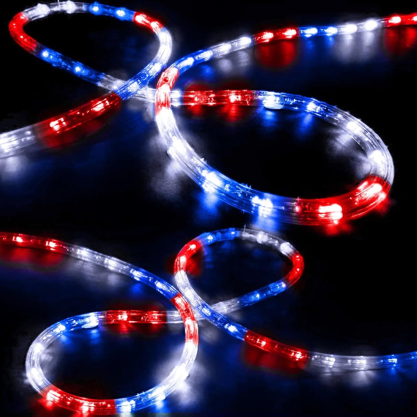 Skiennix 200ft LED Rope Lights - Waterproof Flexible Tube Lighting with 8 Modes | Red, White & Blue Decor