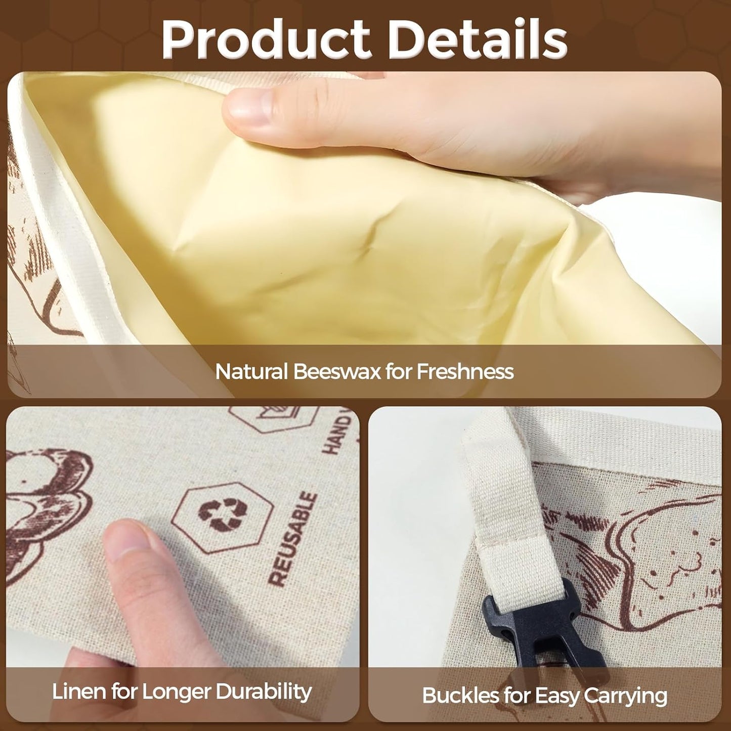 YARRAMATE Beeswax Bread Bags - Reusable Linen Food Storage for Fresh Homemade Sourdough | Large 17x13" (2 Pack)