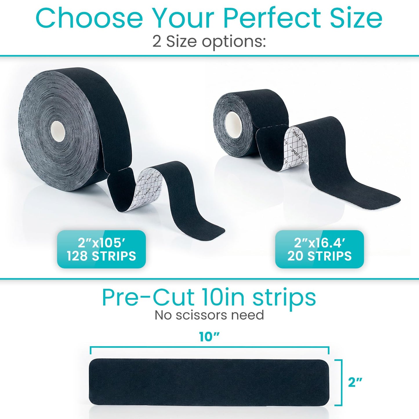 Vive K Tape Roll, Precut Strips (2" x 16 Feet) - Pro Kinesiology Tape - Athletic Sports Tape for Knee, Shoulder, Ankle & Muscle Pain Relief - Waterproof Kinetic Kinesio KTape Wrap