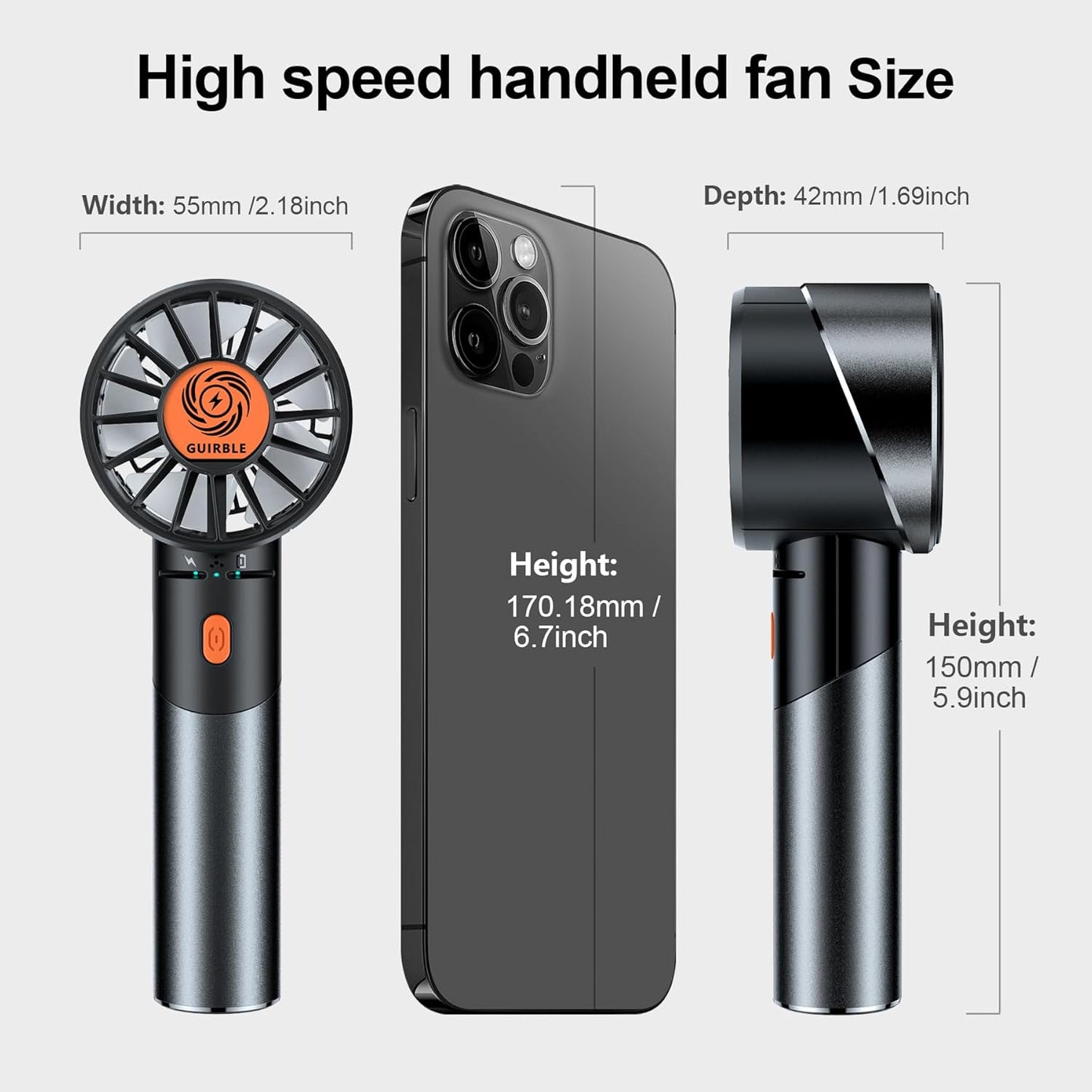 Skiennix Portable Handheld Fan - Powerful 7000RPM Turbo Motor | USB Rechargeable for Travel & Outdoor (Black)