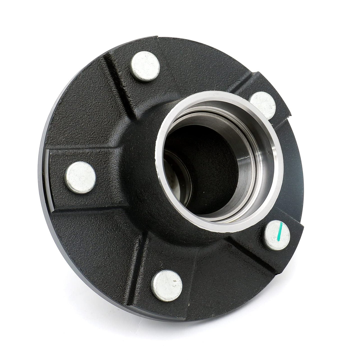OWLAUTO 5-Bolt 5" Circle Trailer Hub Assembly with 1-3/8" to 1-1/16" Tapered Spindle and Bearings, Set of 2