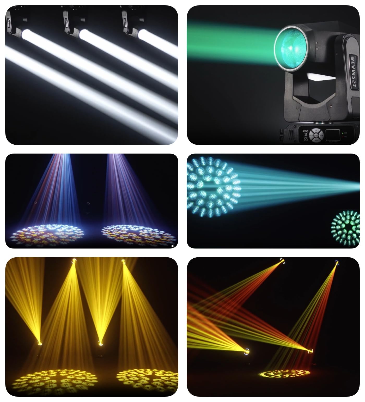 LED 200W Beam Moving Head Light with (6+12+24 combinable Effects),13 Patterns (3 Glass Images)+White Light (1)