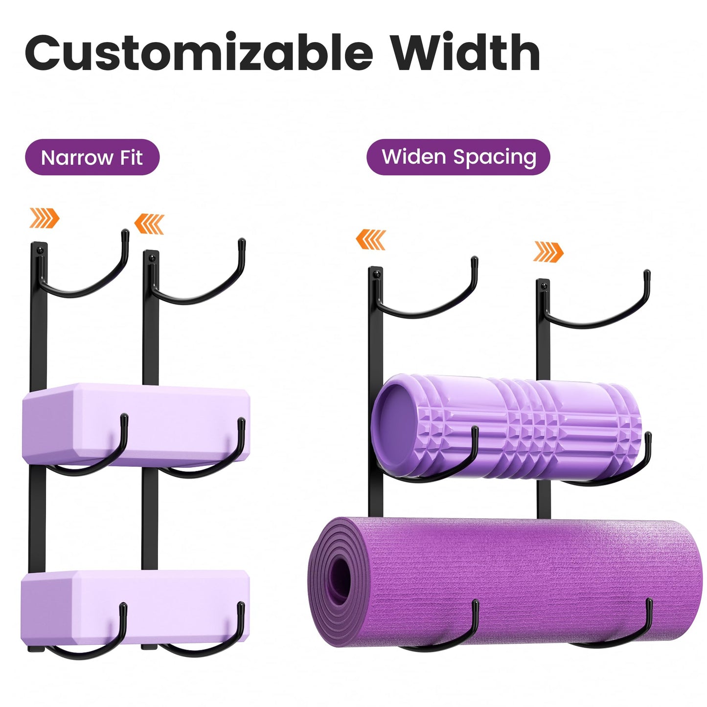 Josmimic Yoga Mat Holder Wall Mount, 3-Tier Storage Rack for Yoga Mat, Foam Roller, Block, Yoga Accessories, Wall Organizer for Home Gym, Gym, Workout Room, Metal, Black