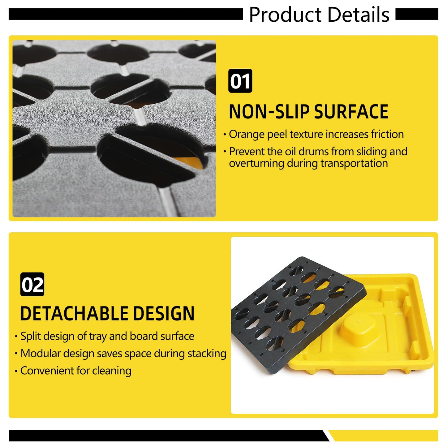 Spill Containment Tray with Drain, Anti-Leak Plastic Oil Tank Spill-Proof Pallet, Industrial Oil Drum Modular Platform,26.4 x 26.4 x 5.9in,1 Drum,2 Pcs