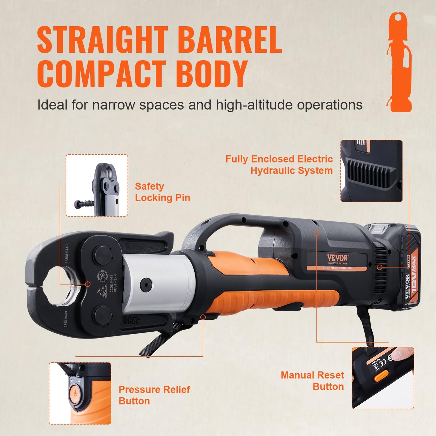 VEVOR Press Tool, 18V Electric Pipe Crimping Tool for 1/2" to 2" Copper Pipes, Press Kit with 6 VUS Jaws, 2pcs 4AH Battery, Fast Charger & Carrying Case