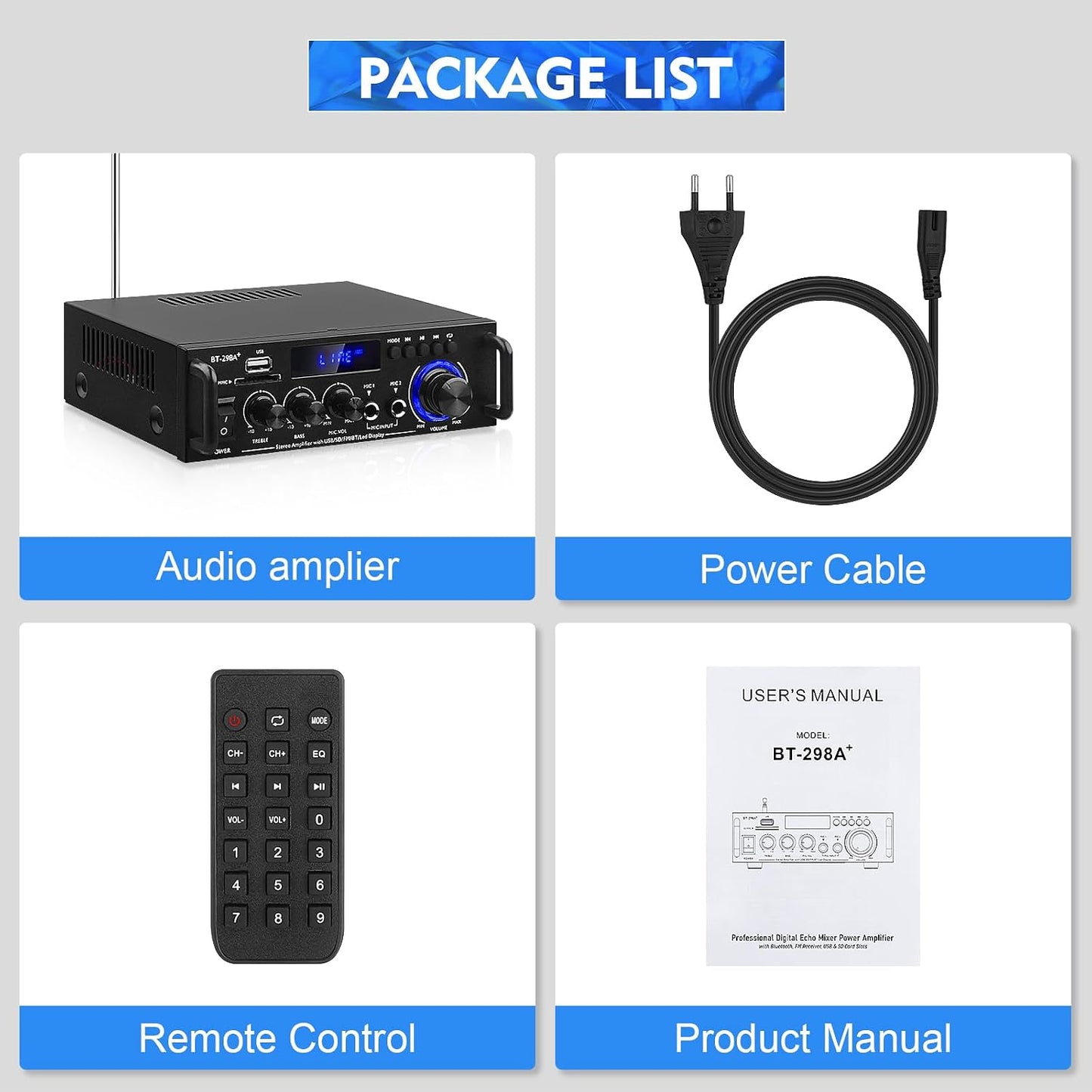 Generic BT-298A+ 40Wx2 AEXCVG Stereo Home Audio Amplifier HiFi Bluetooth Stereo Receiver Mini Home Theater Amplifier