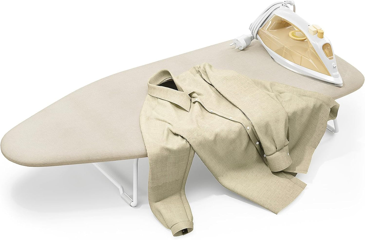 Skiennix Compact Ironing Board - Heat Resistant Cover & Metal Mesh Frame - 12" x 30" - Cream White