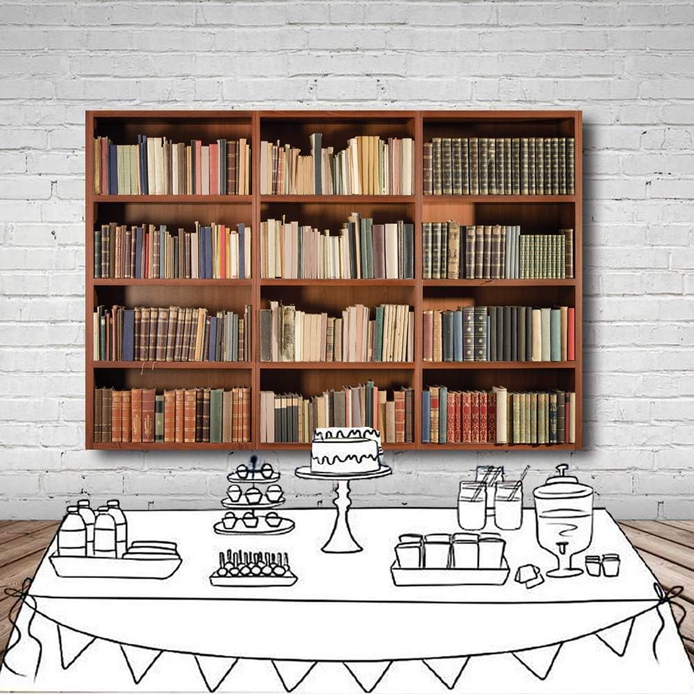 LYWYGG 7X5FT CP-49 Bookshelf Backdrop Vintage Bookcase Magic Books Grunge Ancient Library Vinyl Photography Background
