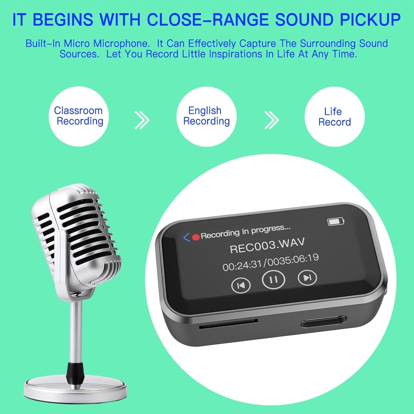 YUEHISY MP3 5.3, 32GB 1.47" Player with Bluetooth Portable Music Player with Back Clip, Lossless HiFi Sound