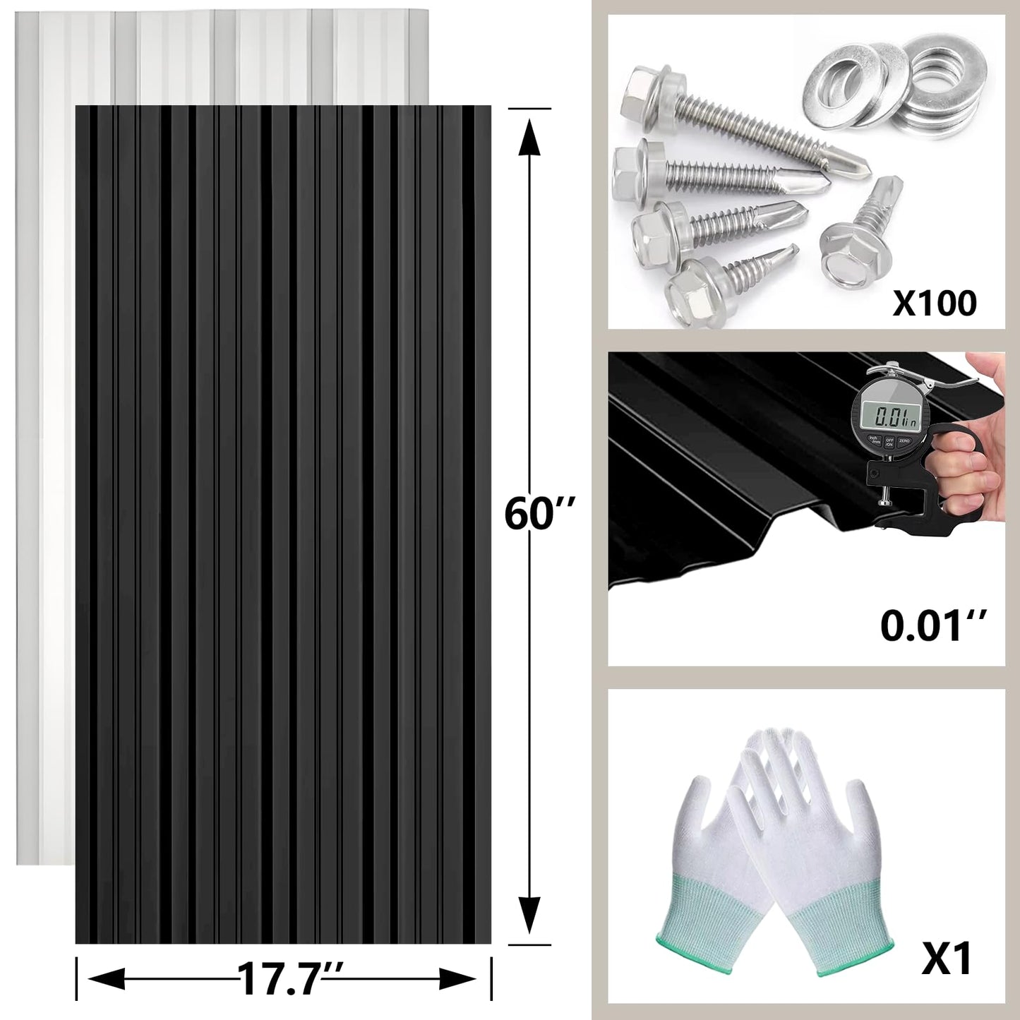 Metal Roofing Panels - 20 Pcs Waterproof Heavy Duty Metal Roof Panels Galvanized Steel Corrugated Tin Roof Panel for Carports Tool Sheds Patio Porch Pergola, Easy to Install Black, 60.6x17.7in
