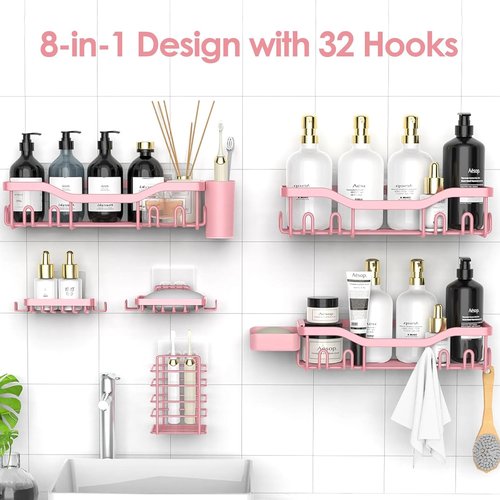 NESOMI Shower Caddy - Rustproof Stainless Steel Organizer with Large Capacity | 8-Pack No-Drill Storage Solutions