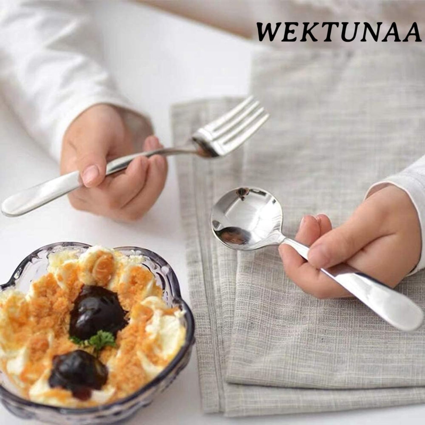 WEKTUNAA Stainless Steel kids Silverware Set-6 pieces-Kids Forks and Spoons-Mirror Polished-Toddler silverwares Back to school lunch supplies