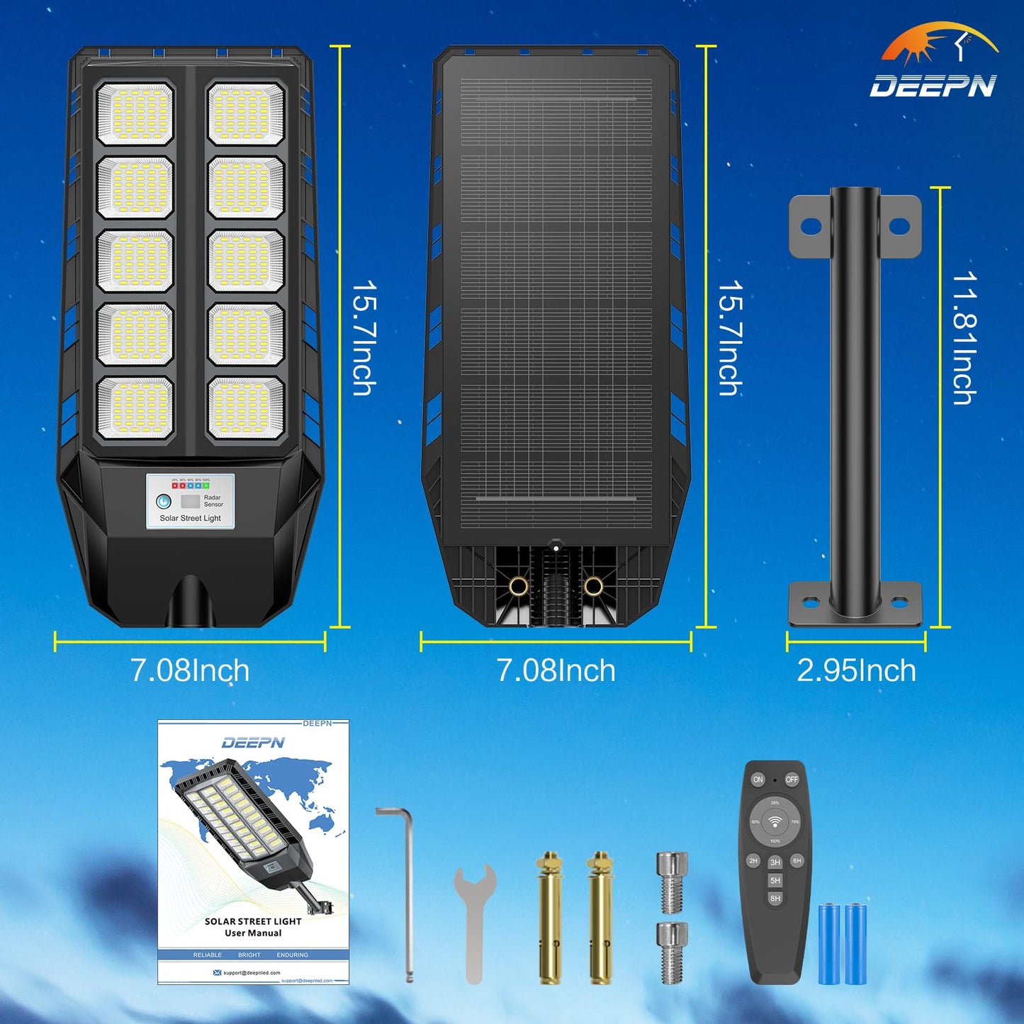 Deepn Solar Lights Outdoor, IP66 Waterproof Street Lights Outdoor, 6500K Dusk to Dawn Solar Security Flood Lights Motion Sensor with Remote Control for Yard, Entryway Garage, Porch 2 Pack