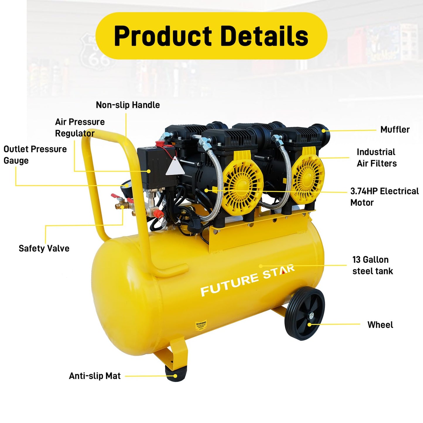 WIILAYOK 13 Gallon Air Compressor, 3.7HP 6CFM 115PSI, Portable Air Compressor for Inflation, Car Repair, Spray Painting, Woodwork Nailing