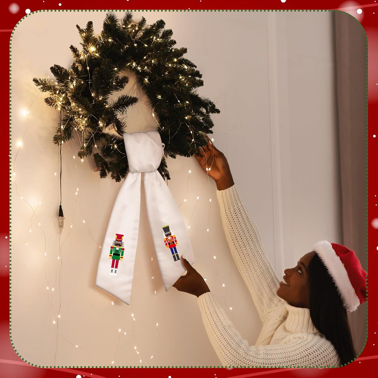 Skiennix Wreath Sash - Satin Blank Sashes for Embroidery | Indoor/Outdoor Home Decor (White, Nutcracker)