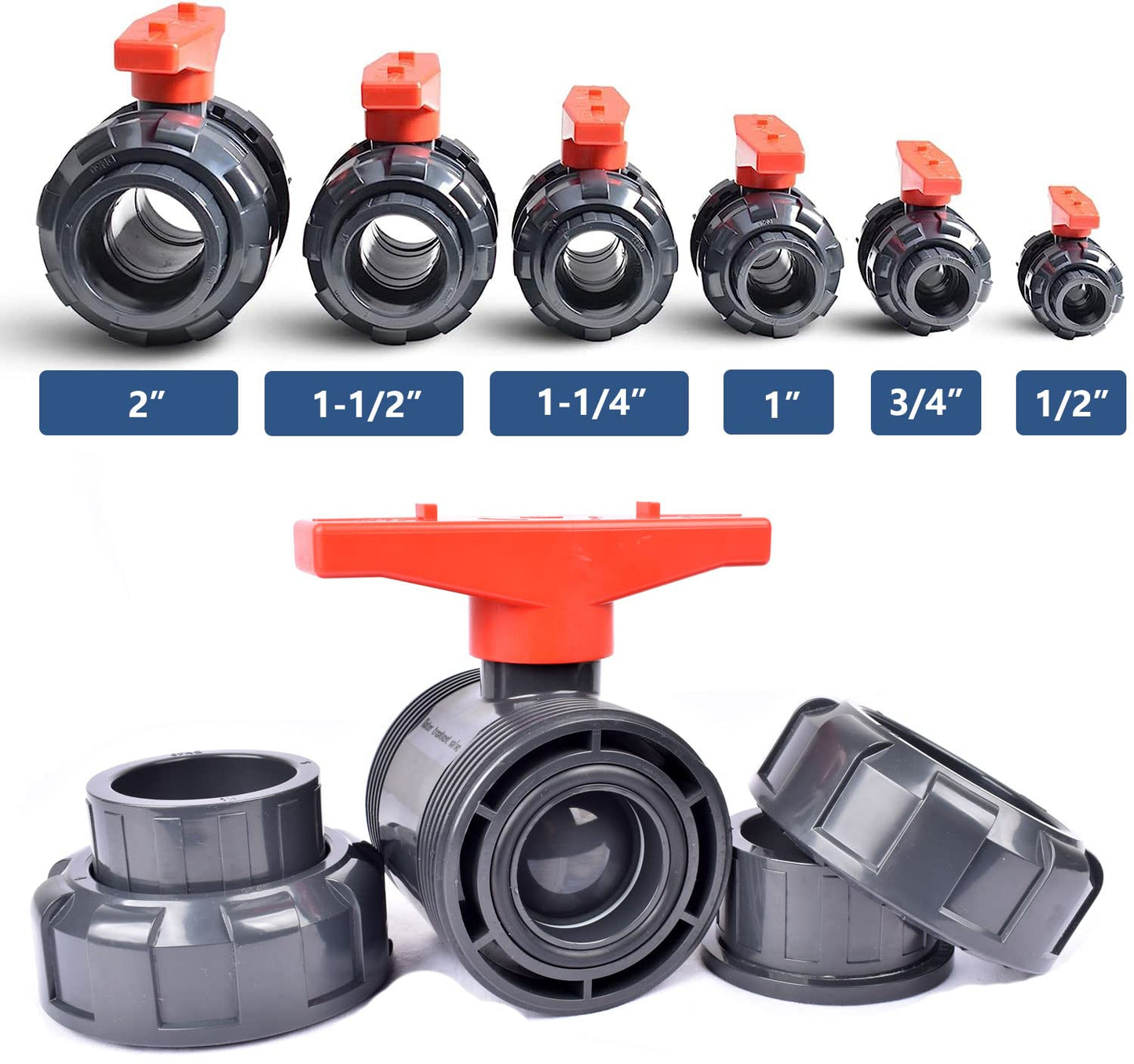 AIPOR True Union Ball Valve 4" with Full Port (1-Pack), Rated at 230 PSI, UPVC Full Flow Ball Valve - U.S. ASTM EPDM O-Rings and Reversible PTFE Seats, 4 inch Socket (4")