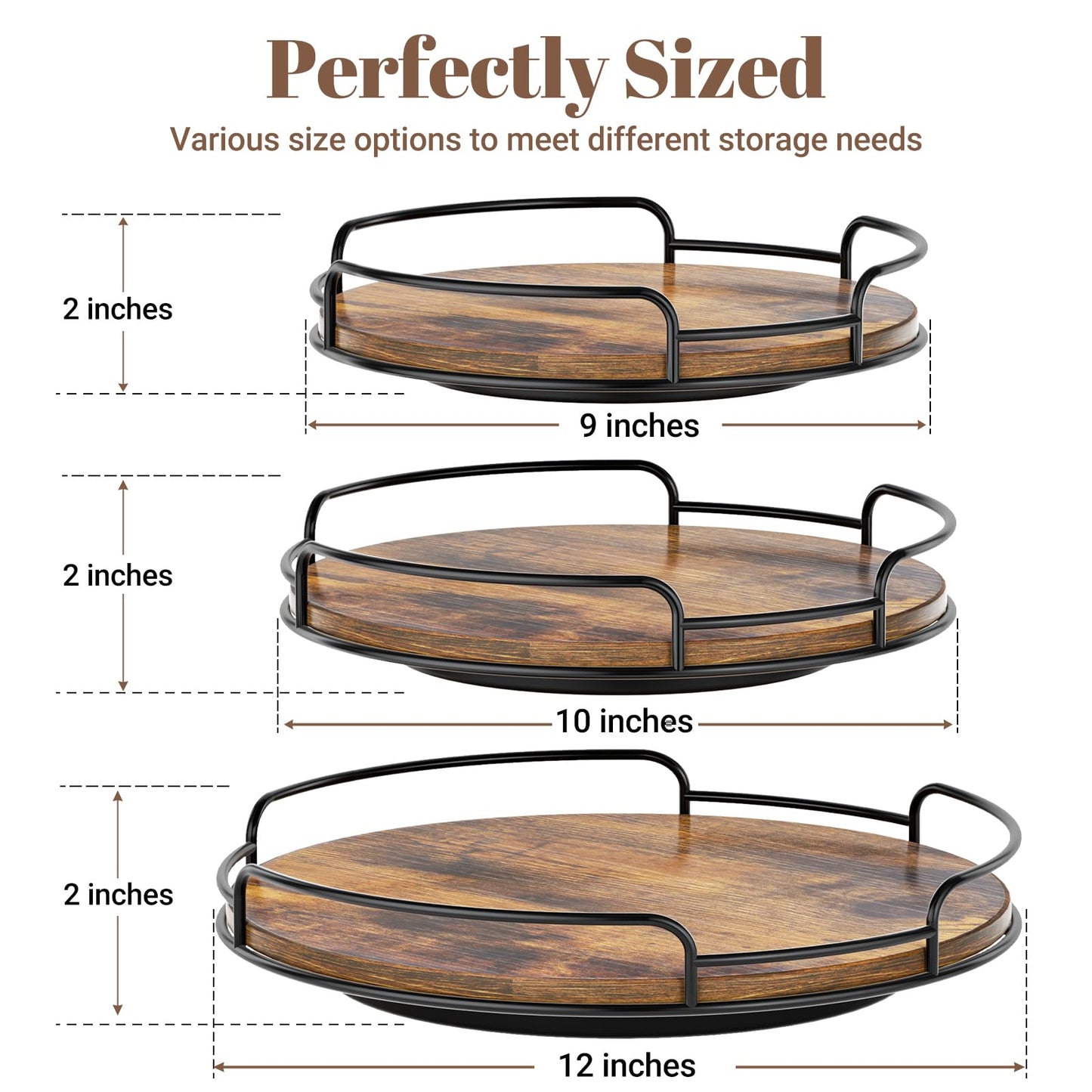 WOWBOX 10" Lazy Susan Organizer for Table Top Rotating Spice Rack Organizations Wood Lazy Susan Turntable Organizer for Cabinet Kitchen Pantry Countertop Bathroom Vanity