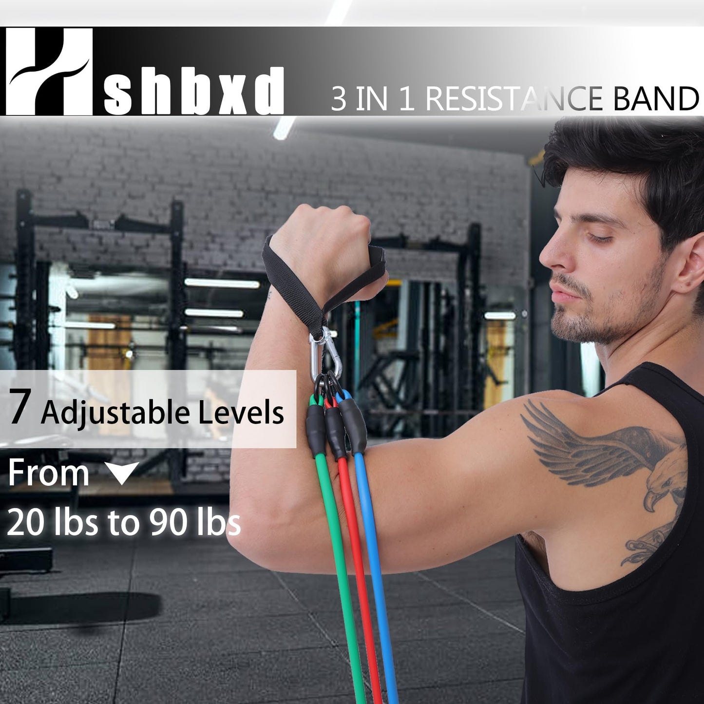 Resistance Bands with Handles for Working Out Women and Men, Exercise Bands with Door Anchor, Stretch Bands for Home Workouts, Simple Guide Included (3pcs Set - 90 lbs)