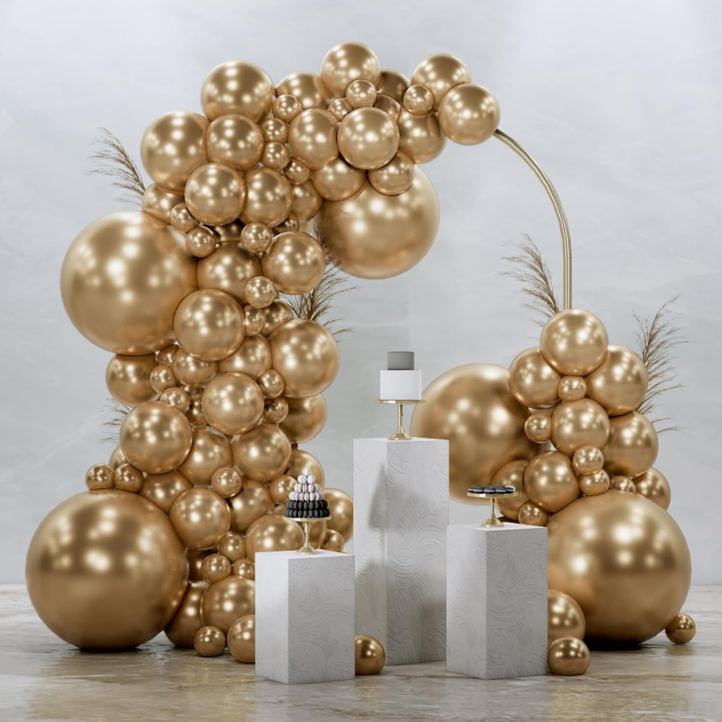 PartyWoo Metallic Gold Balloon Arch Kit - 145pcs in 5-18 Inch Sizes for Birthday, Graduation & Wedding Decor