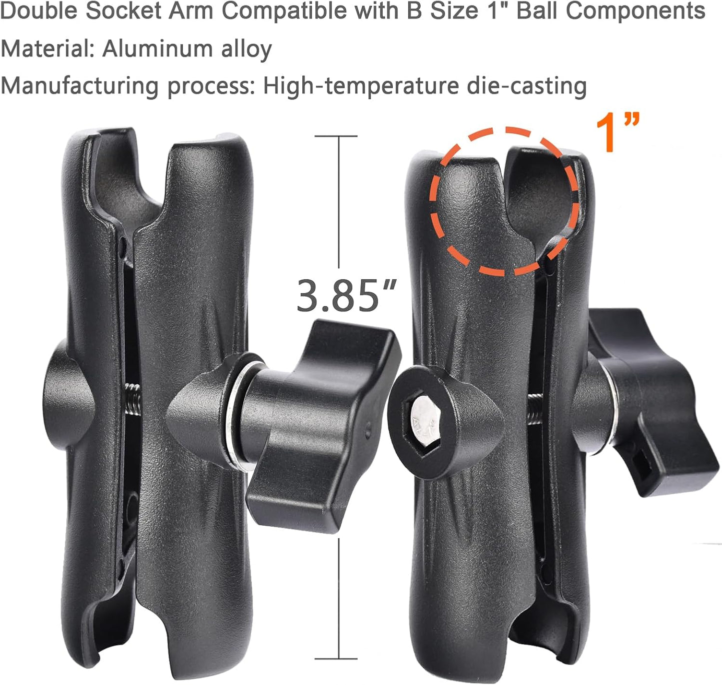VAUBORTTI [17mm 25mm 1" Aluminum GPS Mount with to Dual Ball Adapter], Fits Garmin GPS & Phone Holder, Replacement