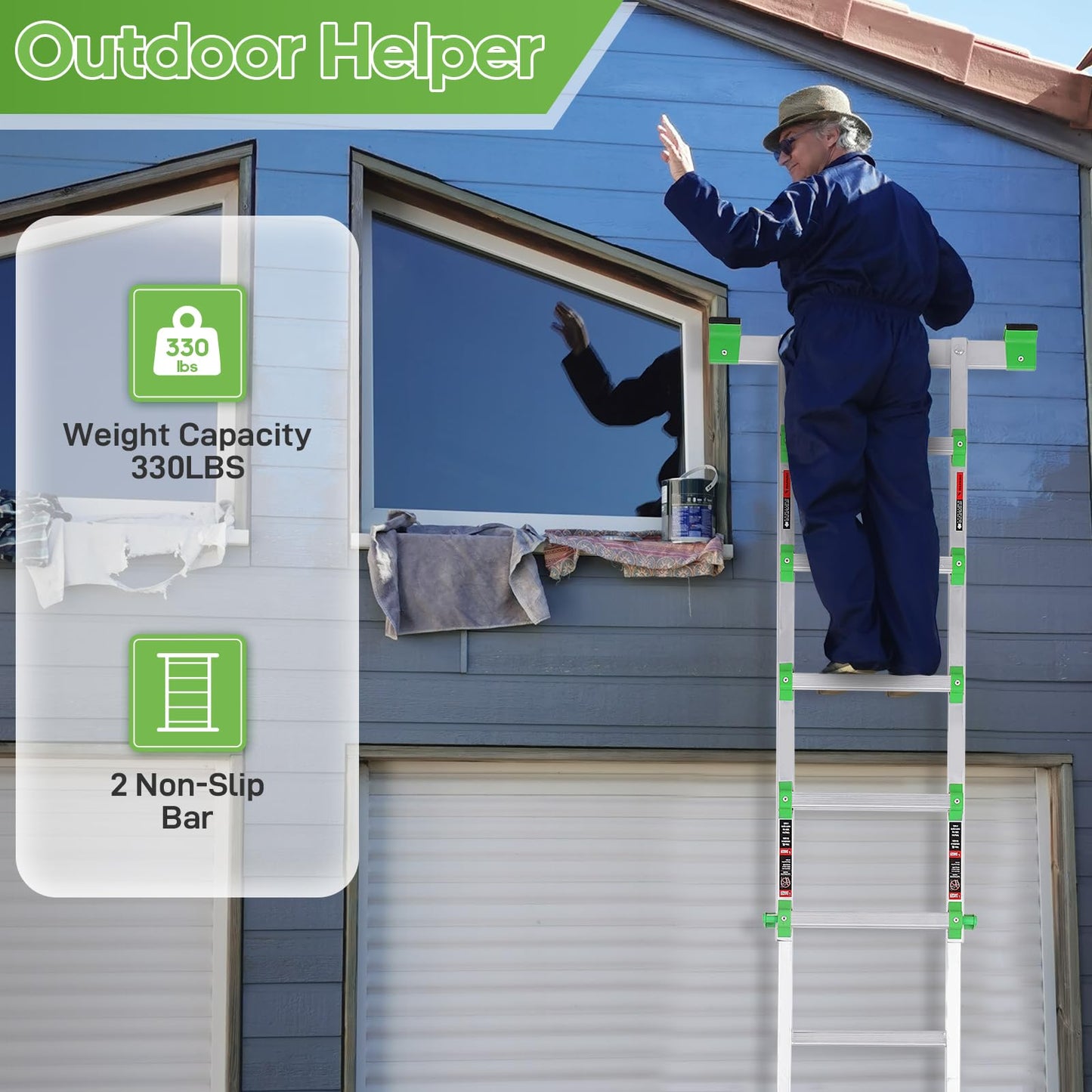 WDOT Ladder, Extension Ladders for Home Stairs 22 Ft, 6 Step Multi Position A Frame Ladder with Stabilizer Bar, Compact Folding, 330 lbs Telescopic Aluminum Adjustable Ladders, Escaleras para Casa