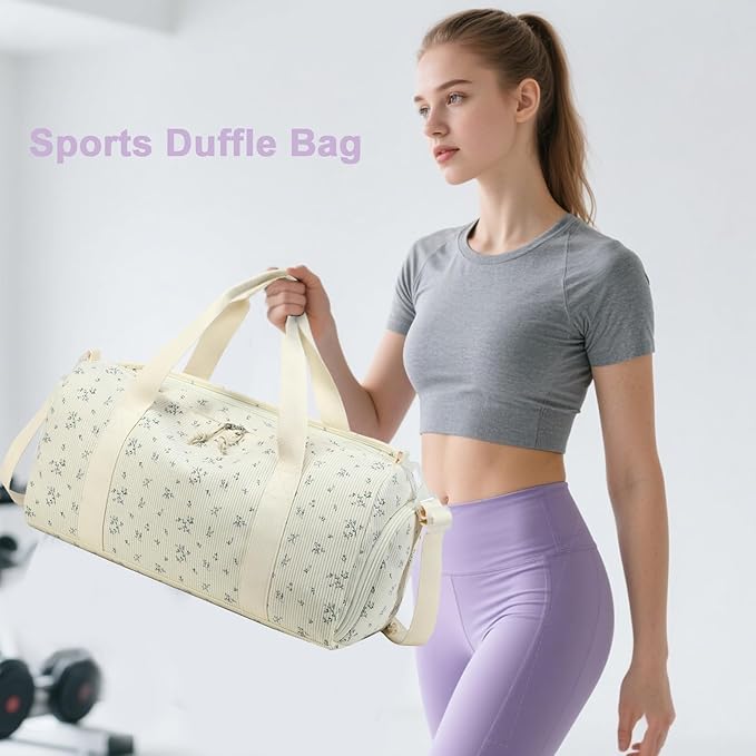 Duffle Bag for Gym Sports Women Girls Workout Travel Bag Weekender with Shoe Compartment and Wet Pocket
