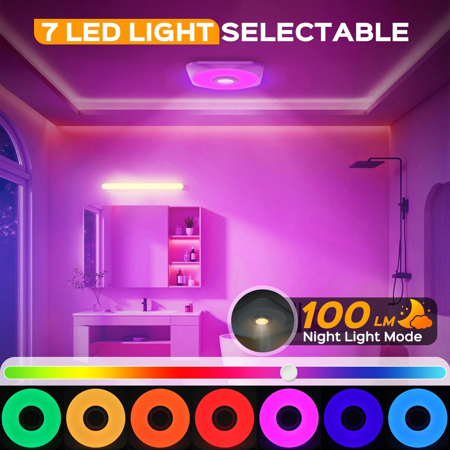 Bathroom Exhaust Fan with Light, 36W Quiet Vent Fan - 160 CFM & 1.0 Sone, 1500lm LED Light (3000K/4000K/5000K) - 5 Brightness Adjustable, 7 RGB Modes & Nightlight, Remote Control, Easy to Install