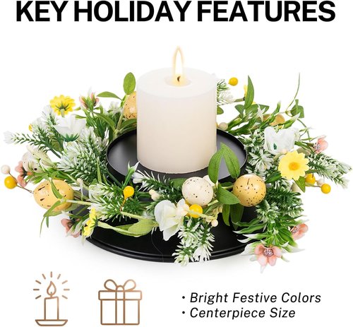 MOYEE Candle Holder Centerpiece - Elegant Black Metal Design with Artificial Flowers | 14-Inch Versatile Decor