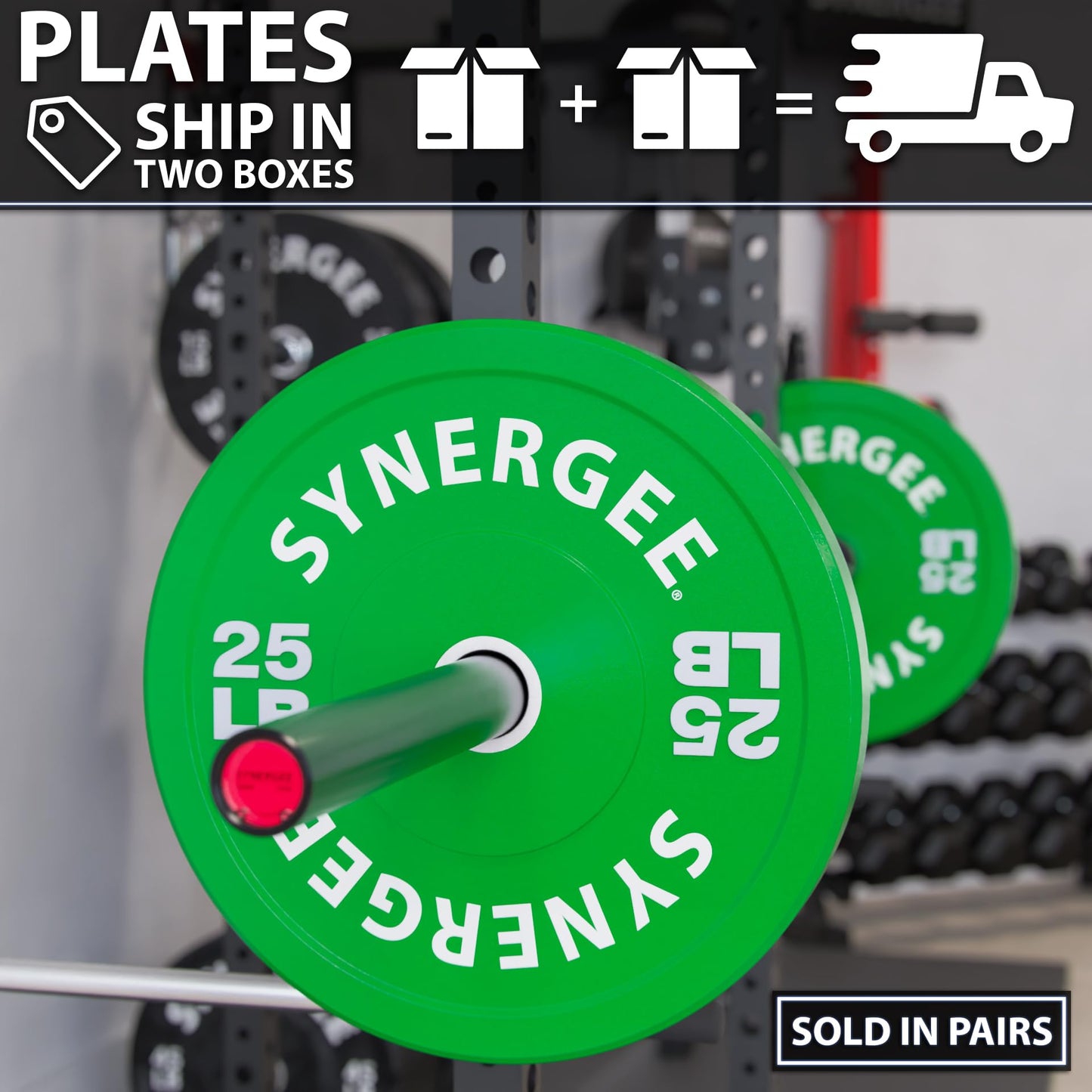 Synergee Bumper Plates – Durable Olympic Weight Plates, Low-Bounce Rubber for Strength Training, Powerlifting, and Functional Workouts.