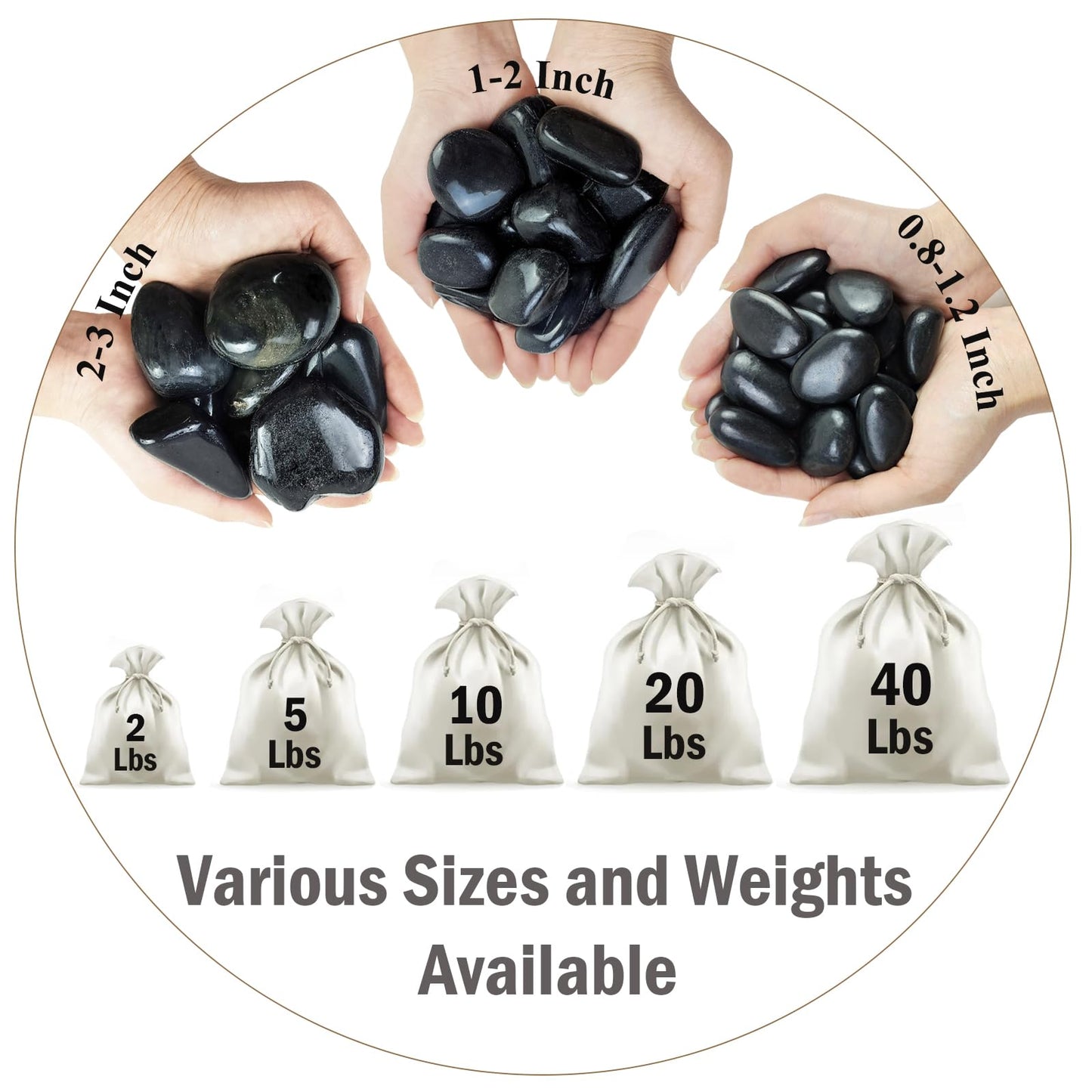 FANTIAN 40 lbs Black River Rocks for Landscaping, 2-3 inch Pebbles for Indoor Plants, Large Decorative Stones for Planters Aquarium Fish Tank and Garden Rocks