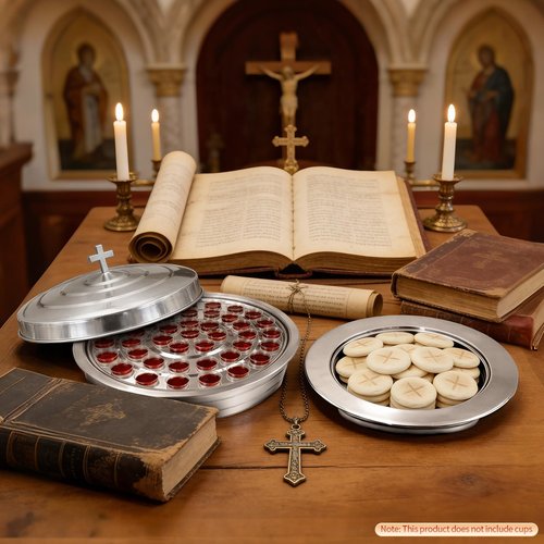 2 Pcs Silver Church Communion Set, Holy Trays & Plates with Lids, 1 Silver Communion Tray+1 Communion Plate for Church Services, Weddings & Religious Gatherings Silver (Cups Not Included)